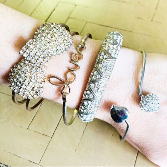 Vintage Rhinestone Bracelet Bundle Love Bow Heart - Picture 1 of 8